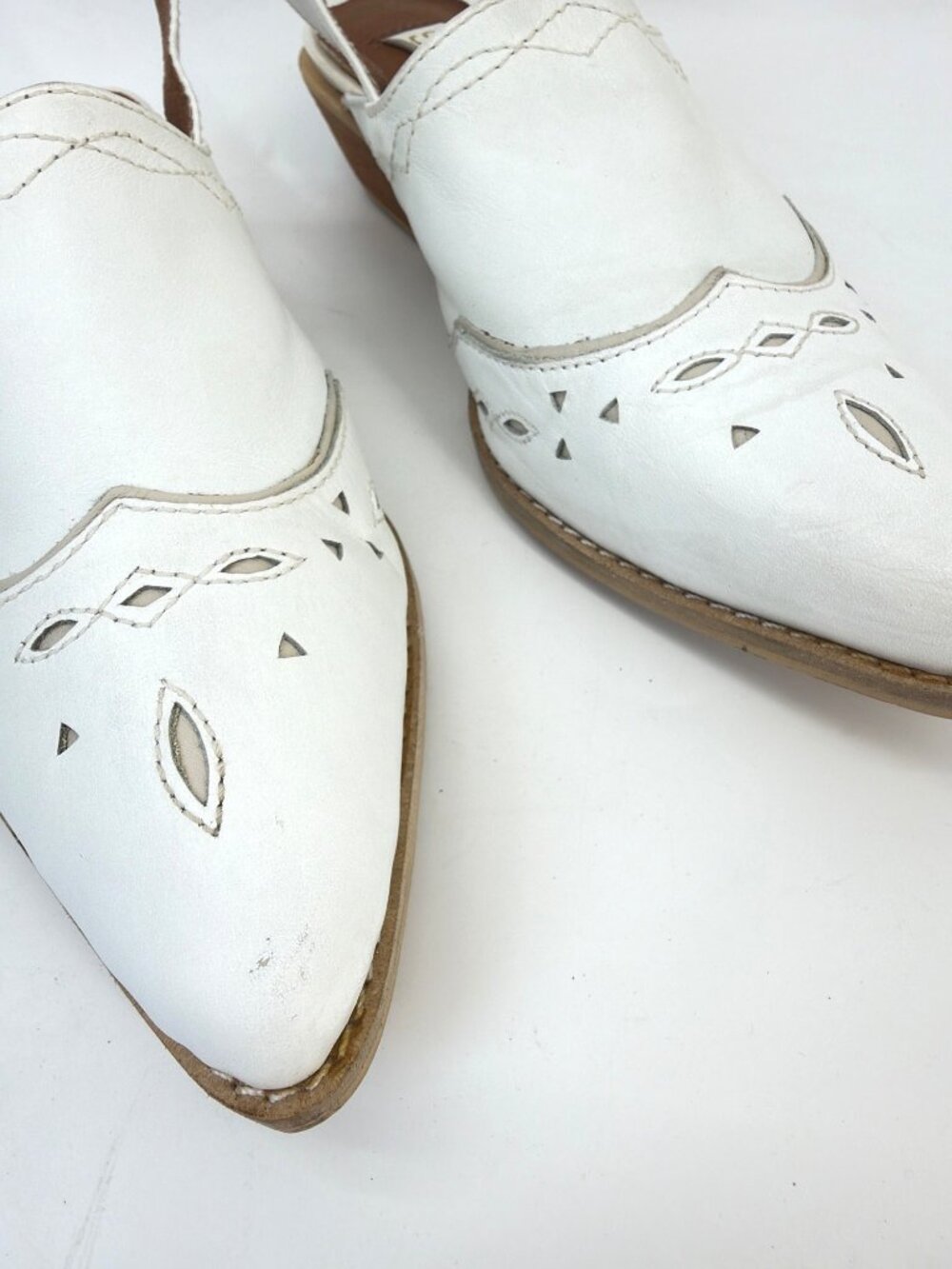 Sabree Vintage Courtney Western Mules White Leather Womens Slingback Booties 9.5 - Picture 10 of 11